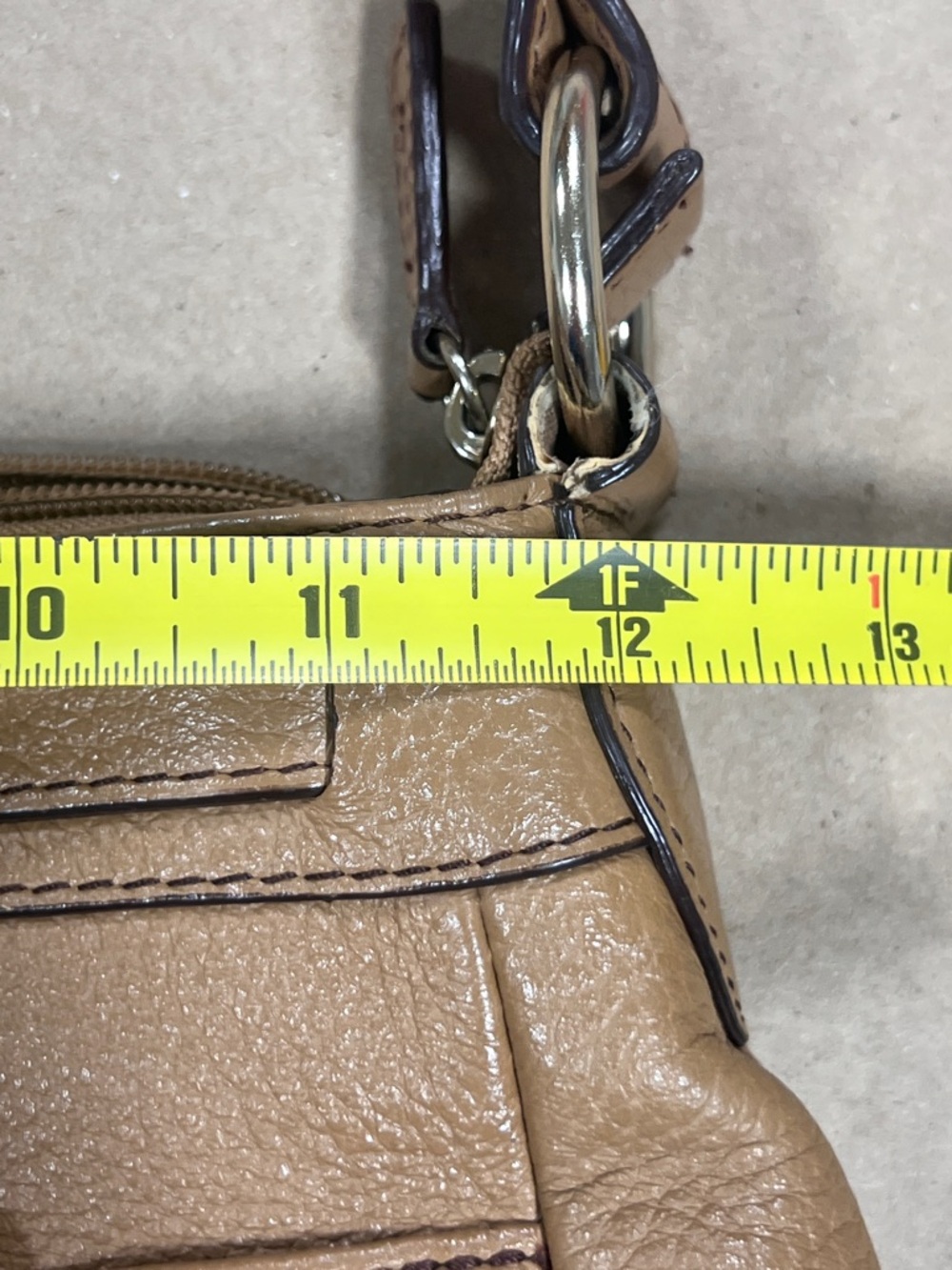 Etienne Aigner Tan Pebbled Leather Shoulder Bag with Buckle Accent - Picture 13 of 14